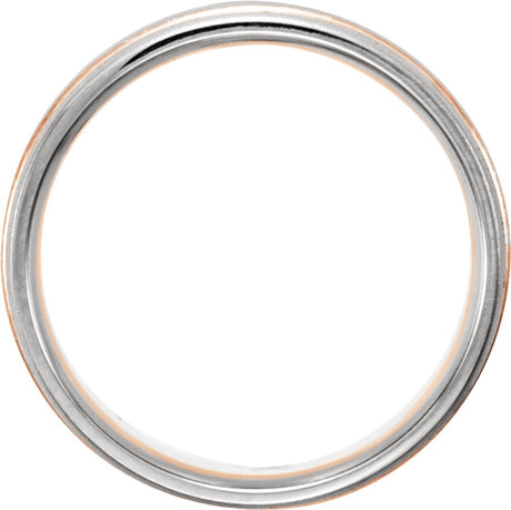 14K White/Rose 7 mm Grooved Comfort-Fit Half Round Band Size 14.5