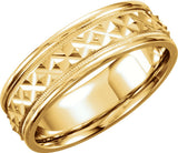 14K Yellow Gold 7 mm Milgrain Geometric Diagonal Grooved Band Size 10