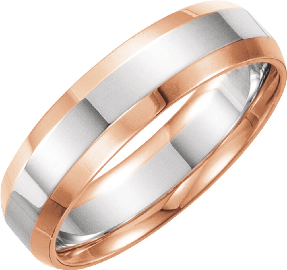 14K Rose/White 6 mm Beveled-Edge Comfort-Fit Band Size 9.5