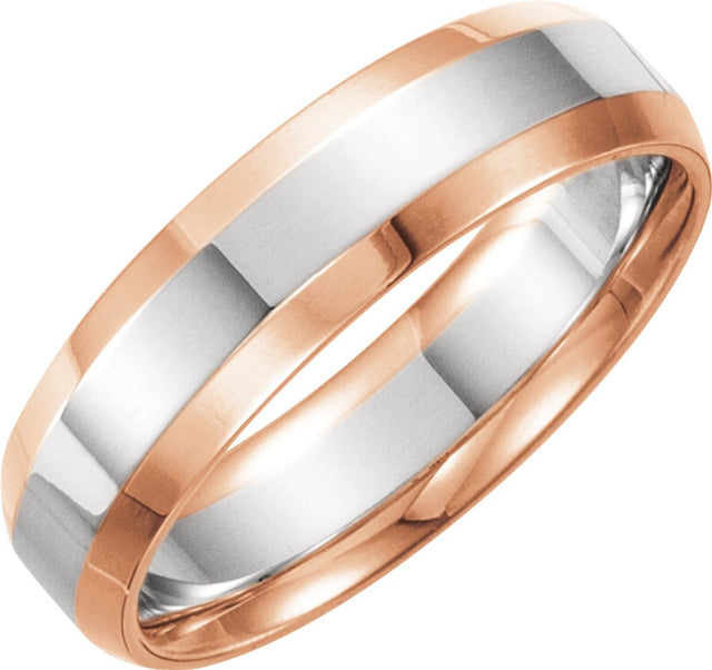 14K Rose/White 6 mm Beveled-Edge Comfort-Fit Band Size 9.5