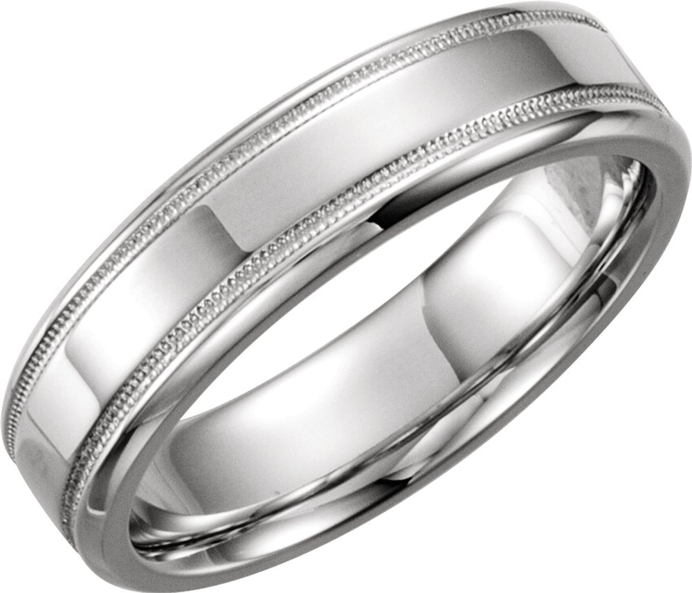 14K White 6 mm Flat Band with Milgrain Size 6