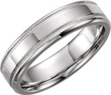 14K White 6 mm Flat Band with Milgrain Size 6