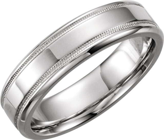 14K White 6 mm Flat Band with Milgrain Size 6