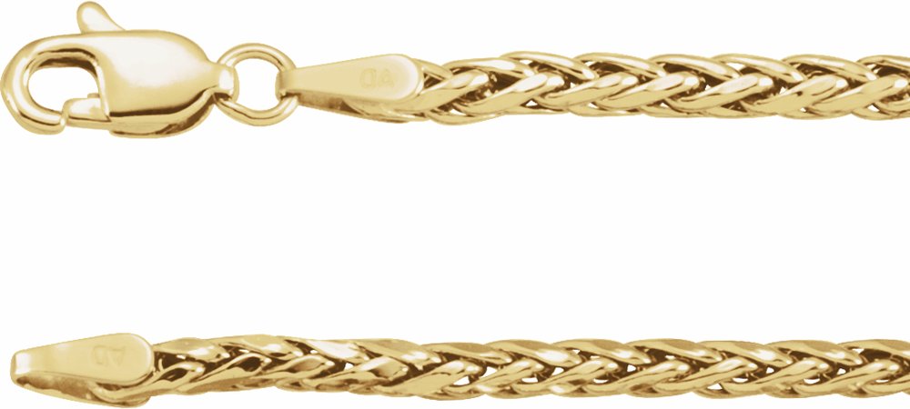 14K Yellow Gold 3 mm Hollow Wheat 18" Chain