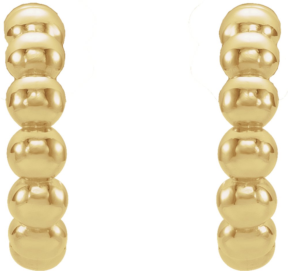 14K Yellow Beaded 12 mm Hoop Earrings