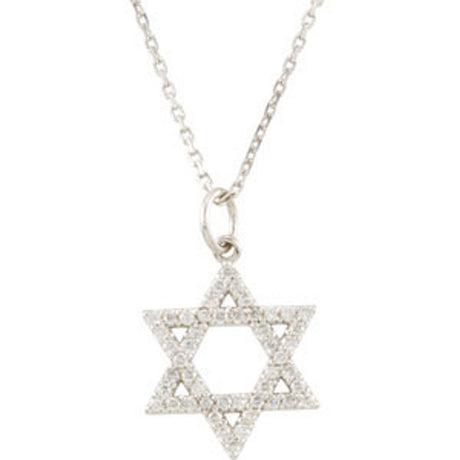 14K White Gold 1/5 CTW Natural Diamond Star of David Necklace 