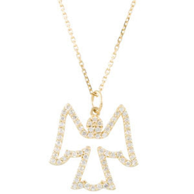 14K Yellow Gold 1/3 CTW Natural Diamond Angel 16" Necklace 