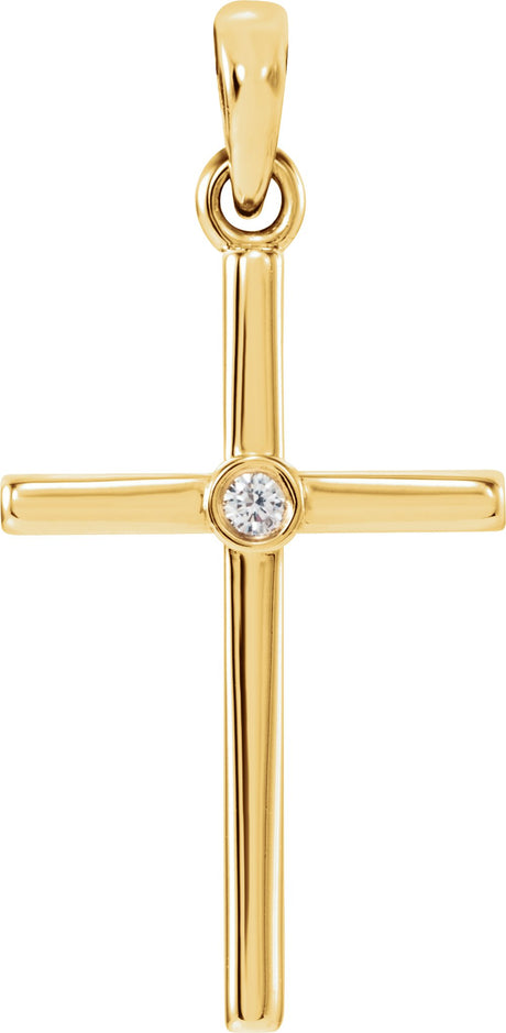 14K Yellow .015 CT Natural Diamond Cross Pendant