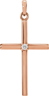 14K Rose Gold .02 CT Natural Diamond Cross Pendant