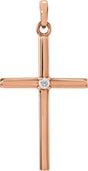 14K Rose Gold .02 CT Natural Diamond Cross Pendant