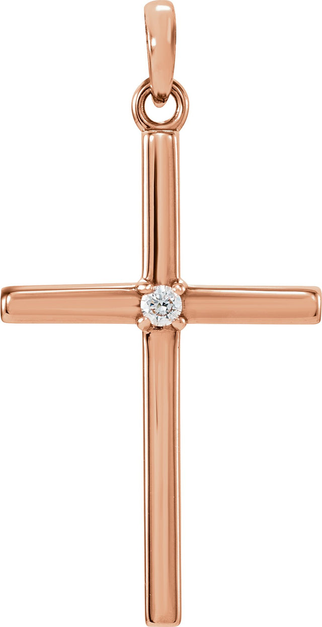 14K Rose Gold .02 CT Natural Diamond Cross Pendant