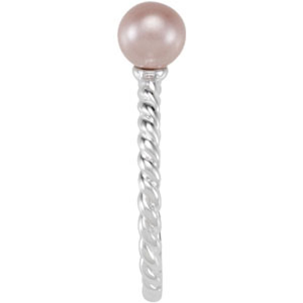 Sterling Silver Imitation Pink Pearl Rope Ring