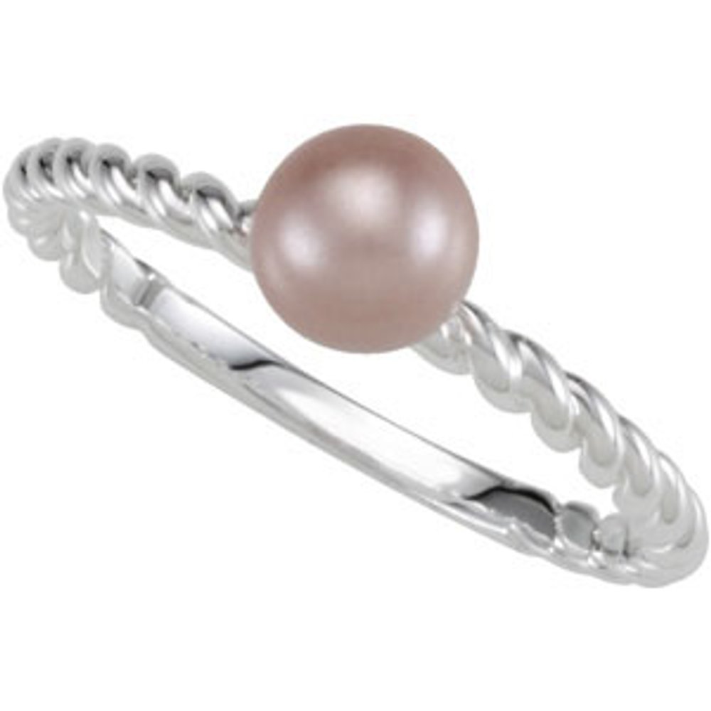 Sterling Silver Imitation Pink Pearl Rope Ring