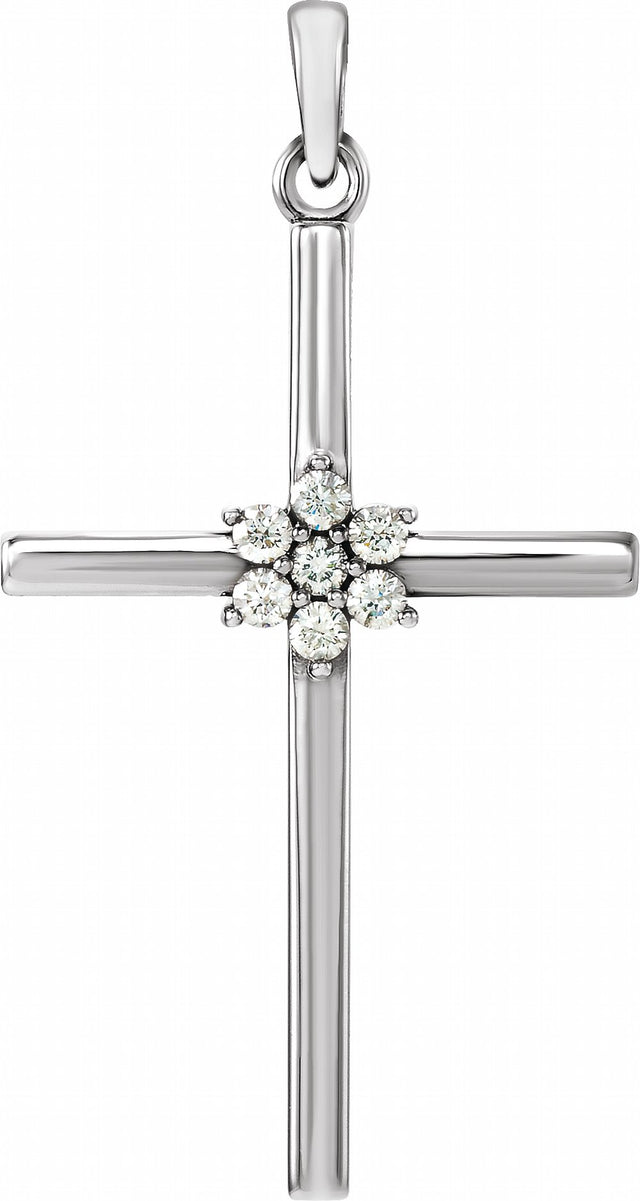 14K White 1/10 CTW Natural Diamond Cross Pendant