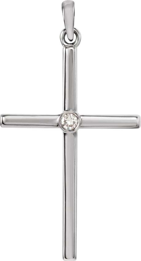 14K White .03 CT Natural Diamond Cross Pendant