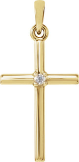 14K Yellow Gold .015 CT Natural Diamond Cross Pendant