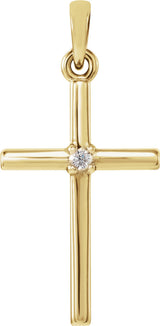 14K Yellow .015 CT Natural Diamond Cross Pendant