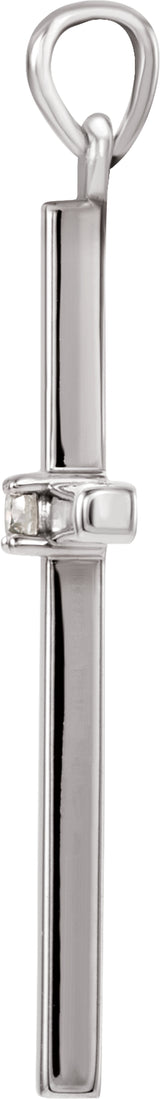 14K White .03 CT Natural Diamond Cross Pendant