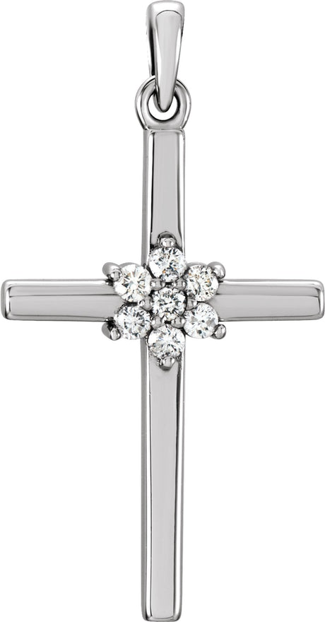 14K White 1/10 CTW Natural Diamond Cross Pendant