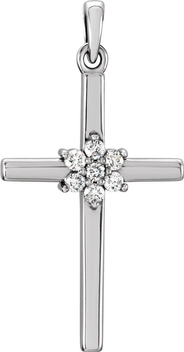 14K White 1/10 CTW Natural Diamond Cross Pendant