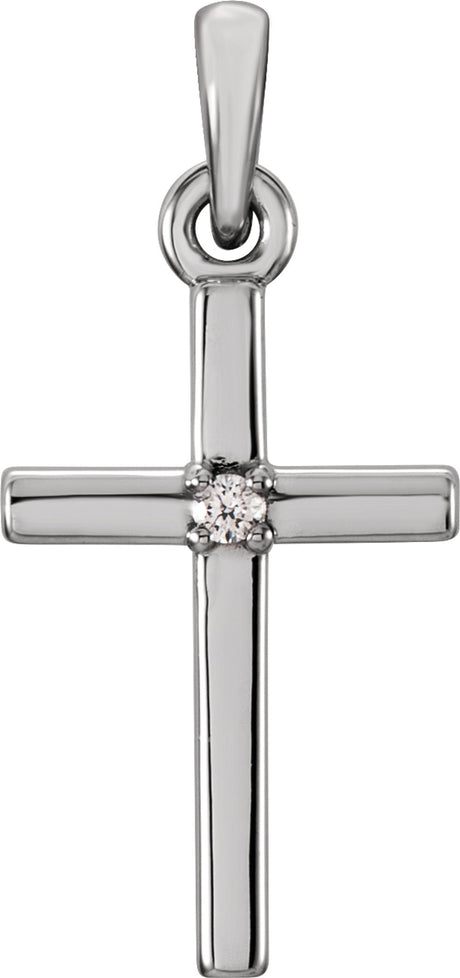 Sterling Silver .01 CT Natural Diamond Cross Pendant