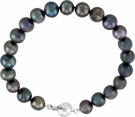 Sterling Silver Cultured Black Freshwater Pearl 7 3/4" Bracelet