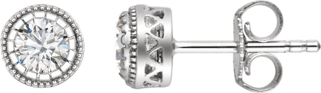 14K White Gold Natural White Sapphire Stud Earrings