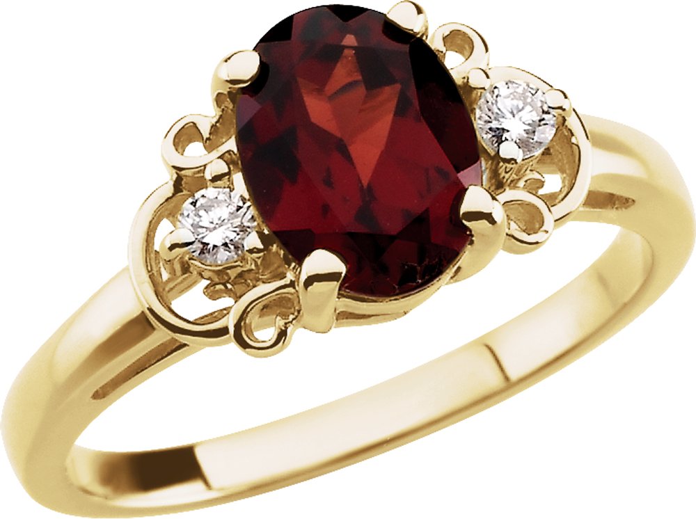 14K Yellow Natural Mozambique Garnet & .06 CTW Natural Diamond Accented Ring