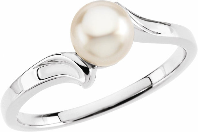 14K White Cultured White Akoya Pearl Ring