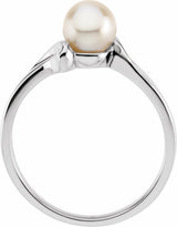 14K White Cultured White Akoya Pearl Ring