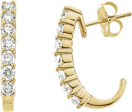 14K Yellow 1 CTW Natural Diamond J-Hoop Earrings
