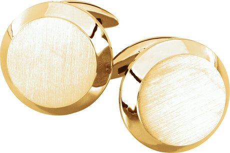 14K Yellow Gold Engravable Round Cuff Links