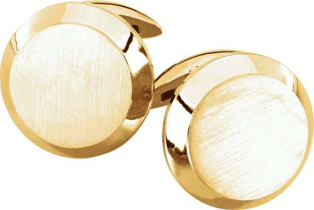14K Yellow Gold Engravable Round Cuff Links