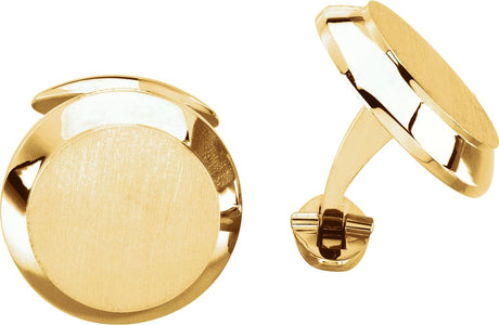 14K Yellow Gold Engravable Round Cuff Links