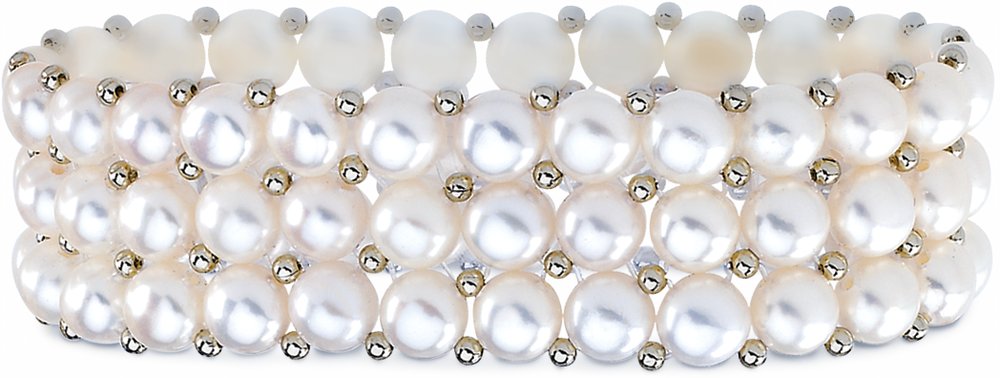 Sterling Silver Cultured White Freshwater Pearl Stretch 7" Bracelet