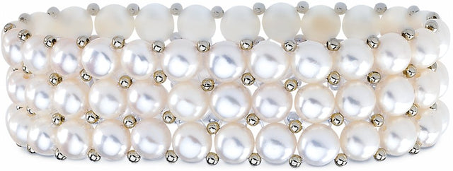 Sterling Silver Cultured White Freshwater Pearl Stretch 7" Bracelet