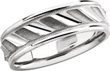 Sterling Silver 6.75 mm Milgrain Edge Diagonal Grooved Comfort-Fit Half Round Band Size 8.5