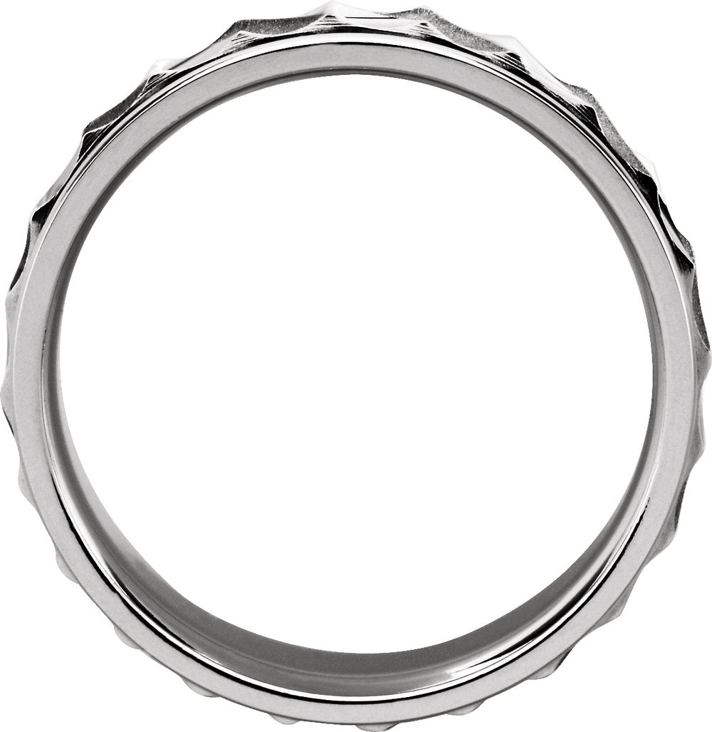 Sterling Silver 6.75 mm Milgrain Edge Diagonal Grooved Comfort-Fit Half Round Band Size 8.5