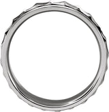 Sterling Silver 6.75 mm Milgrain Edge Diagonal Grooved Comfort-Fit Half Round Band Size 8.5