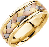 14K Yellow/White/Rose Gold 7.75 mm Hand-Woven Comfort-Fit Flat Band Size 6