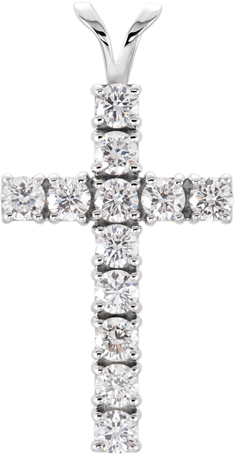 14K White 1 1/5 CTW Natural Diamond Cross Pendant