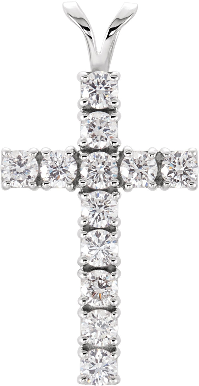 14K White 1 CTW Natural Diamond Cross Pendant