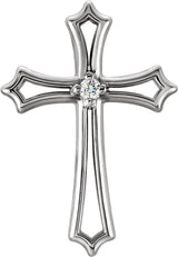 14K White .015 CTW Natural Diamond Cross Pendant