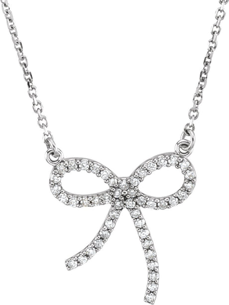 14K White 1/5 CTW Natural Diamond Bow 16" Necklace