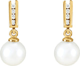 14K Yellow Gold Cultured White Akoya Pearl & 1/10 CTW Natural Diamond Earrings