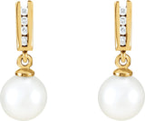 14K Yellow Cultured White Akoya Pearl & 1/8 CTW Natural Diamond Earrings