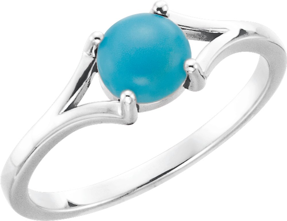 14K White 6 mm Natural Turquoise Cabochon Ring