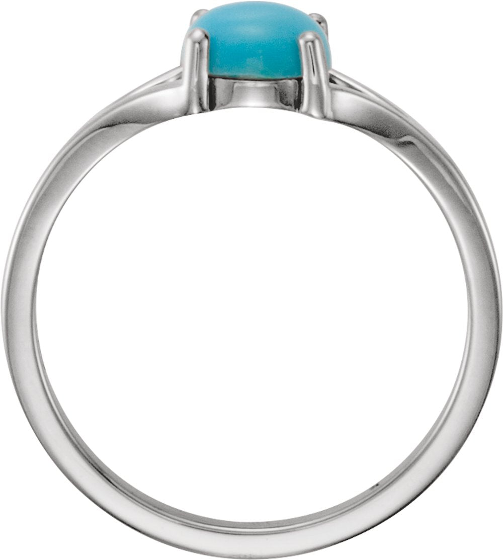 14K White 6 mm Natural Turquoise Cabochon Ring