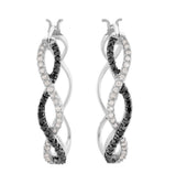 14K White Gold 1/2 CTW Black & White Natural Diamond Hoop Earrings 