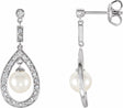 14K White Gold Cultured White Freshwater Pearl & 1/4 CTW Natural Diamond Earrings